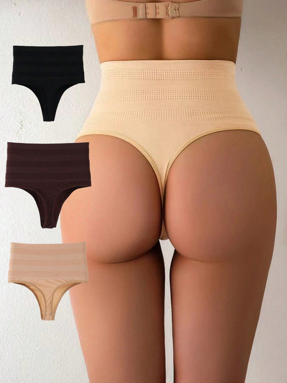 3-Pack High Waist Tummy Control Seamless Thong Panties with Butt Lift