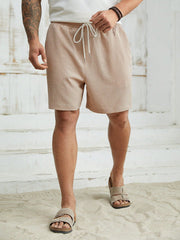 Men's Plus Size Casual Woven Drawstring Shorts with Pockets - Regular Fit, Bermuda Length