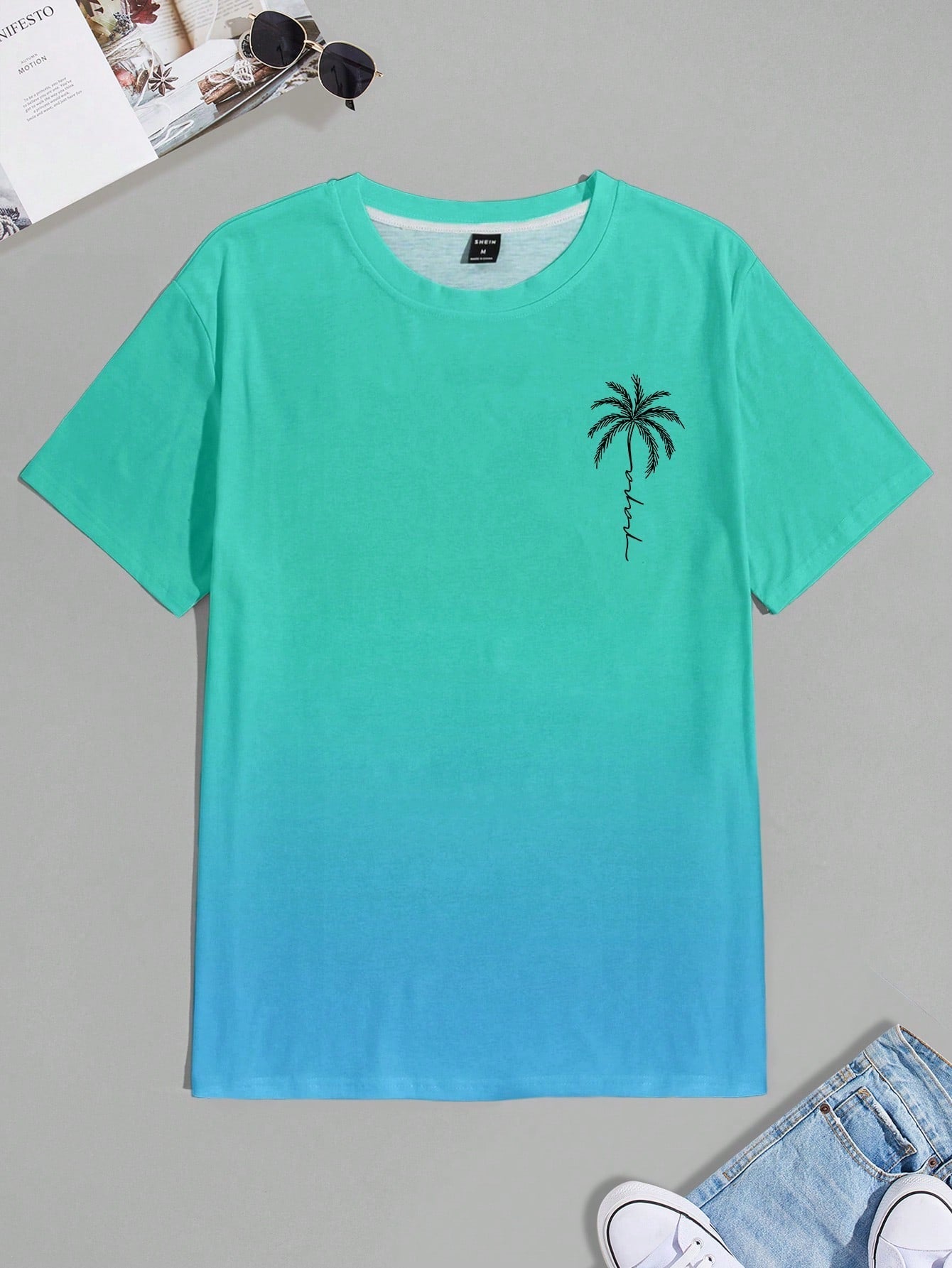 Men's Casual Tropical Palm Tree Print Short Sleeve Round Neck T-Shirt