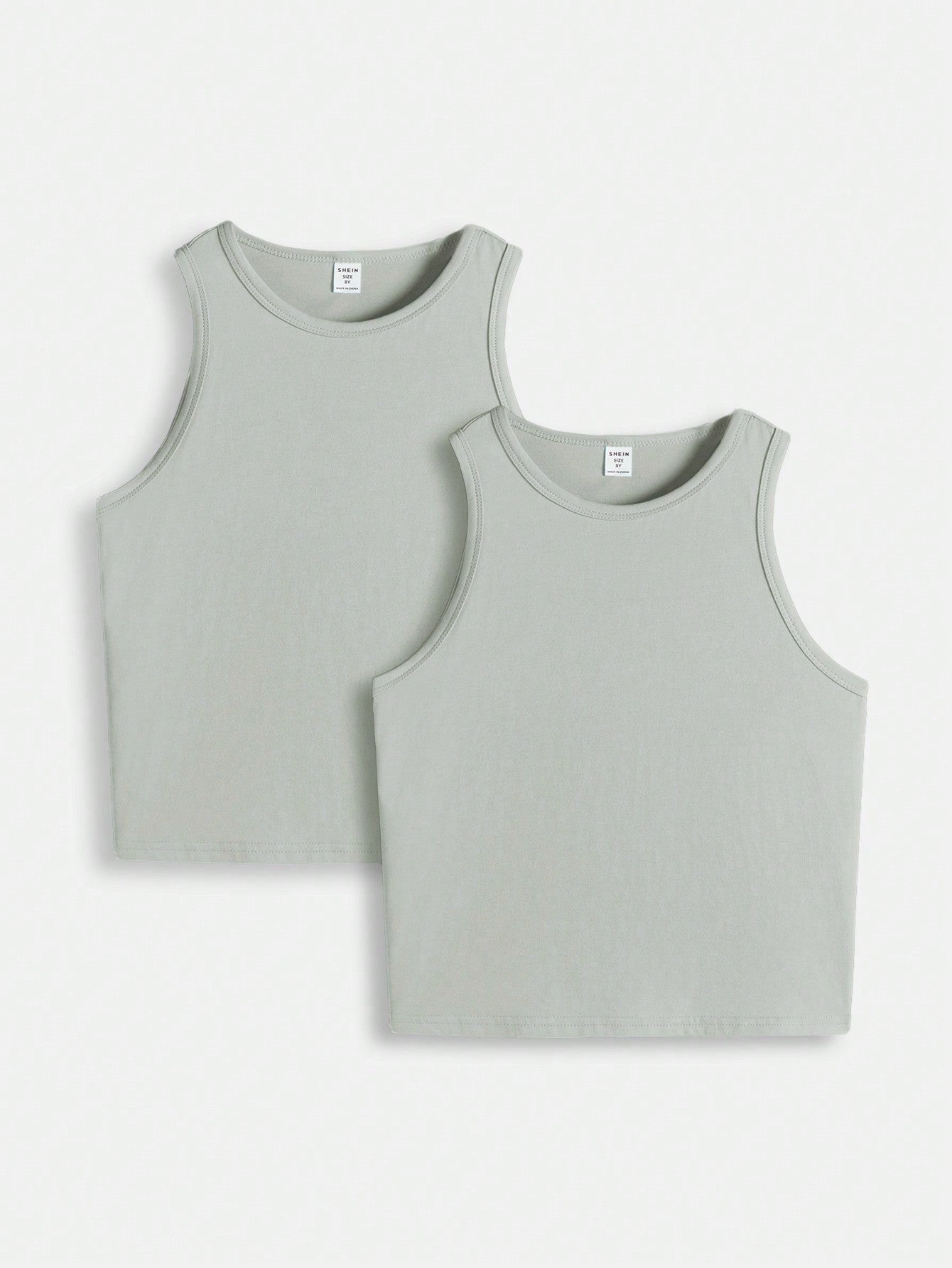 Tween Boy 2pcs Solid Tank Top - Casual, Plain, Round Neck, Regular Fit, Slight Stretch