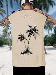 Men's Plus Size Tropical Coconut Tree Print Sleeveless Tank Top