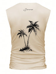 Men's Plus Size Tropical Coconut Tree Print Sleeveless Tank Top