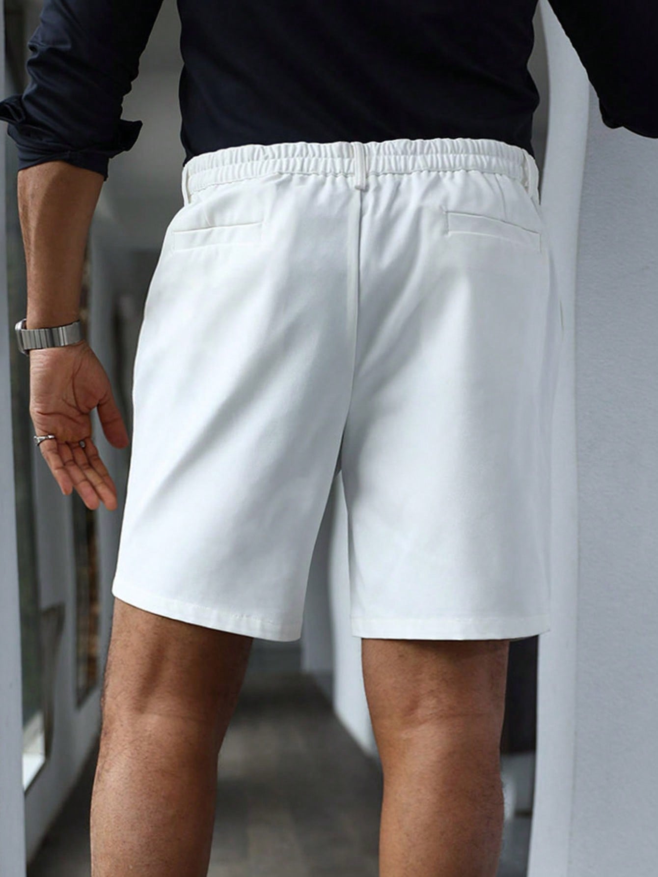 Men's Plus Size White Bermuda Shorts - Casual Business, Side Pockets, Zipper Fly