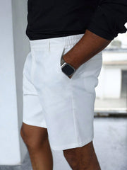 Men's Plus Size White Bermuda Shorts - Casual Business, Side Pockets, Zipper Fly