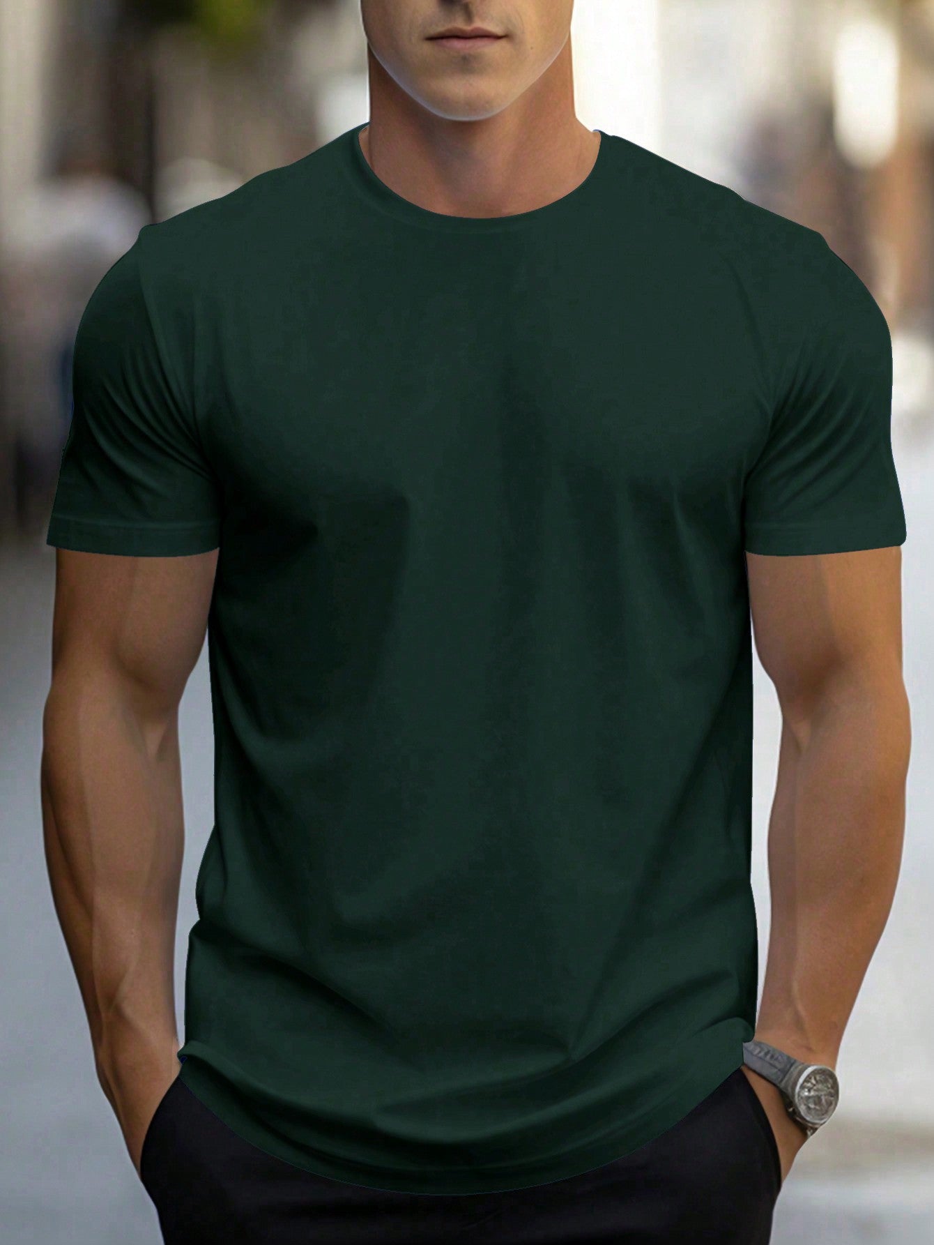 Men's Casual Solid Round Neck Short Sleeve T-Shirt, Regular Fit