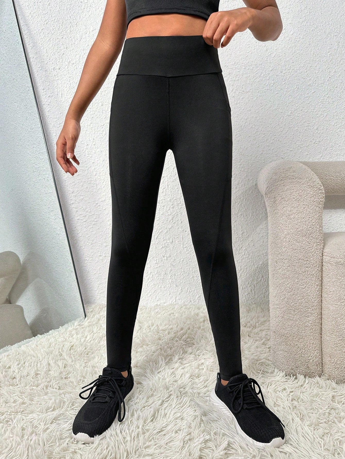 Tween Girl High-Stretch Sports Leggings with Phone Pocket & Tummy Control