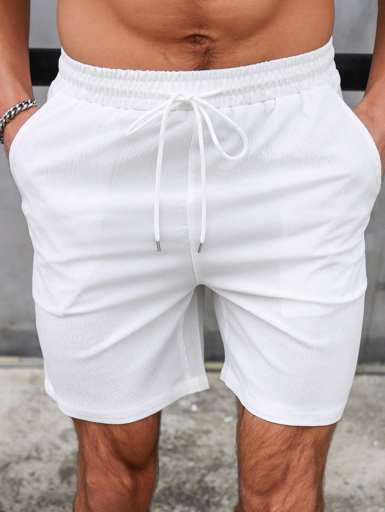 Men's Casual Drawstring Shorts with Pockets - Solid Color, Loose Fit, Polyester