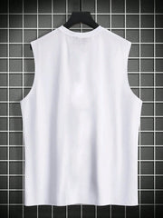 Men's Casual Tank Top - Letter & Flag Print, Sleeveless, Round Neck