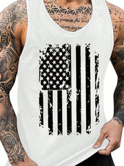 Men's Sleeveless Flag Print Tank Top - Casual Streetwear, Scoop Neck, Stretch Fabric