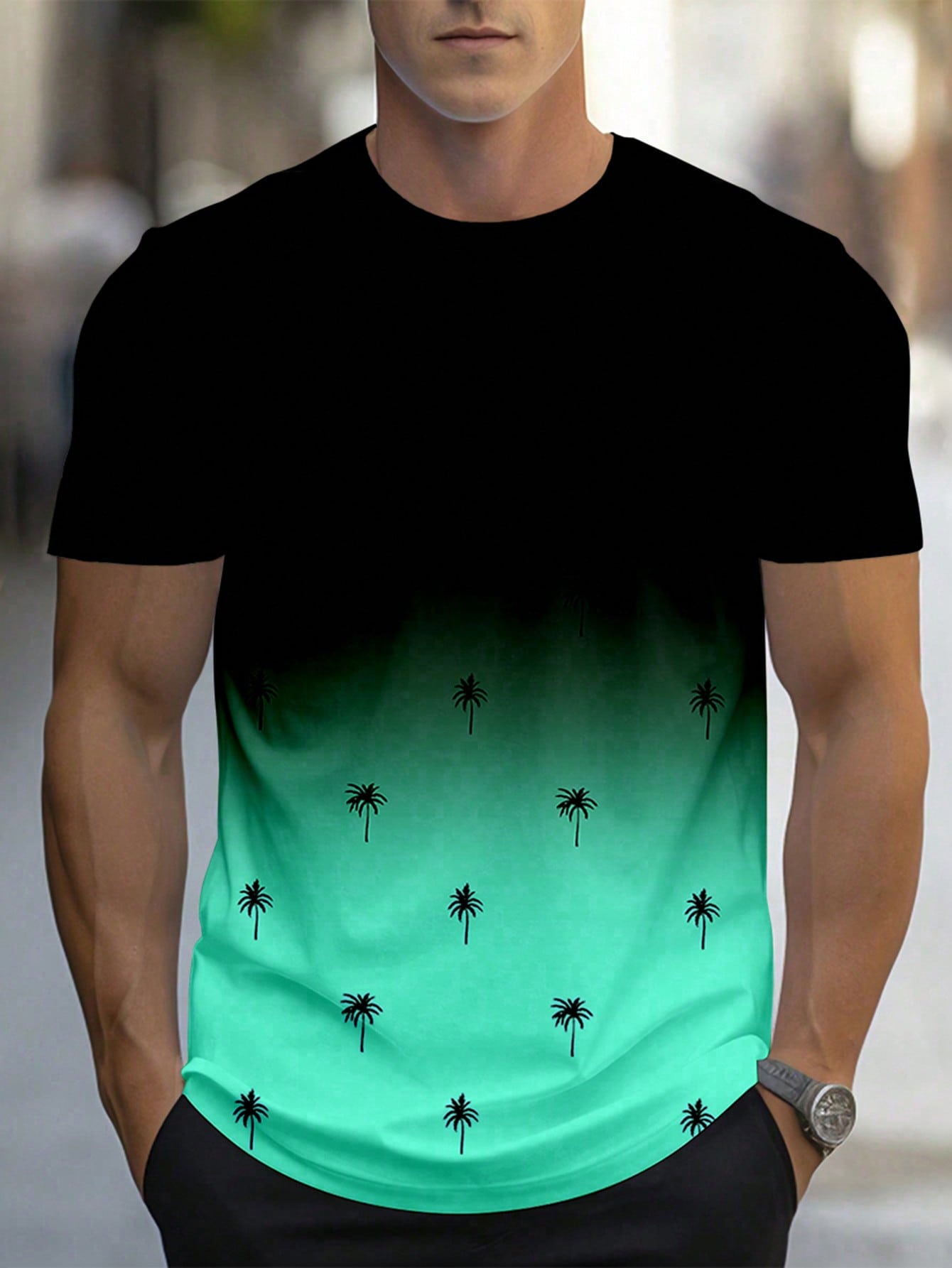 Men's Casual Gradient Print Short-Sleeve T-Shirt for Summer