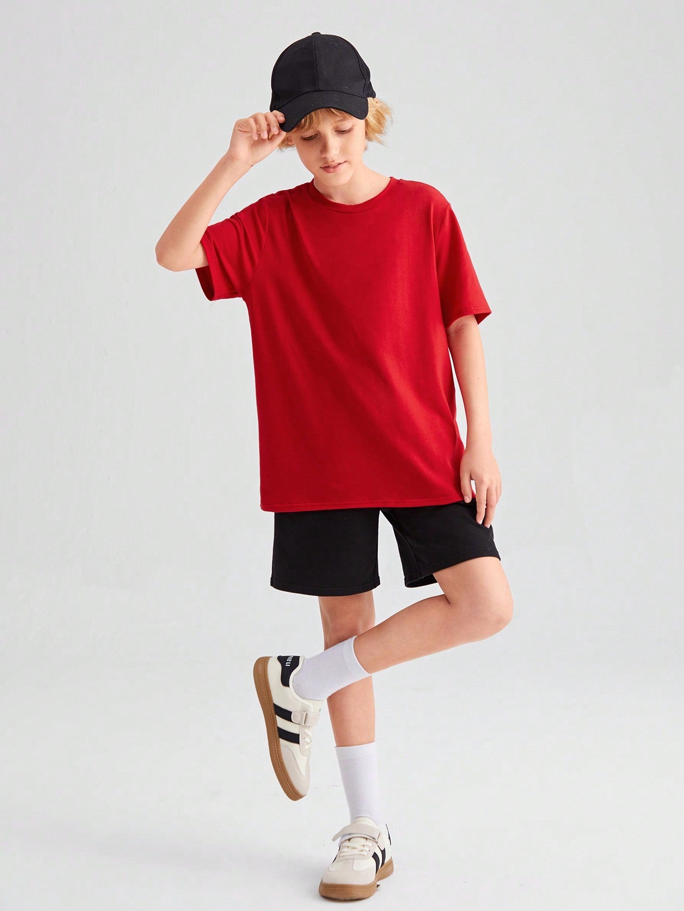 Tween Boy Casual Loose Fit Knitted T-Shirts 4pcs Set - Round Neck, Solid Color, Pocket