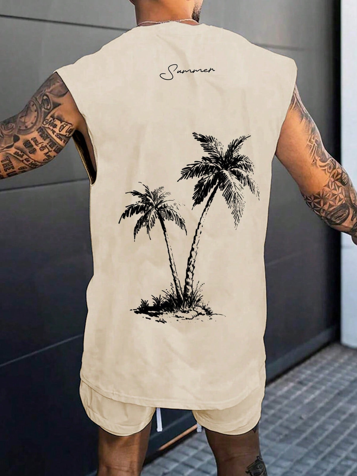 Men's Plus Size Tropical Coconut Tree Print Sleeveless Tank Top