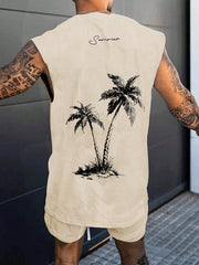 Men's Plus Size Tropical Coconut Tree Print Sleeveless Tank Top