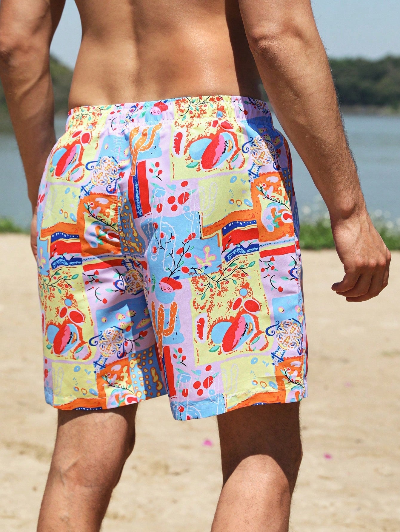 Boho Patchwork Beach Shorts - Graphic Print, Pockets, Polyester for Women & Men