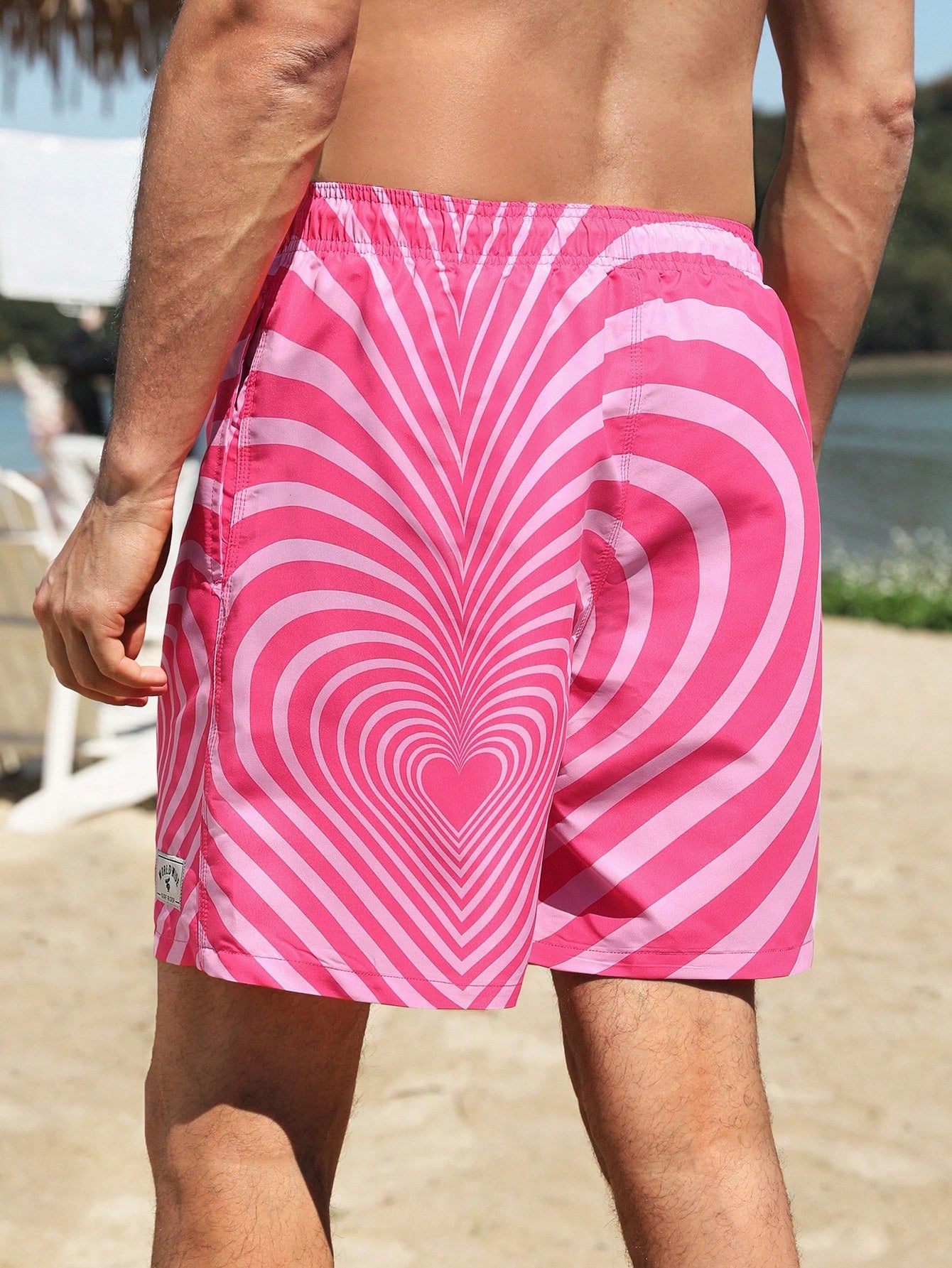 Boho Heart Printed Swim Trunks for Women & Men - Drawstring Waist, All Over Print, Short Length
