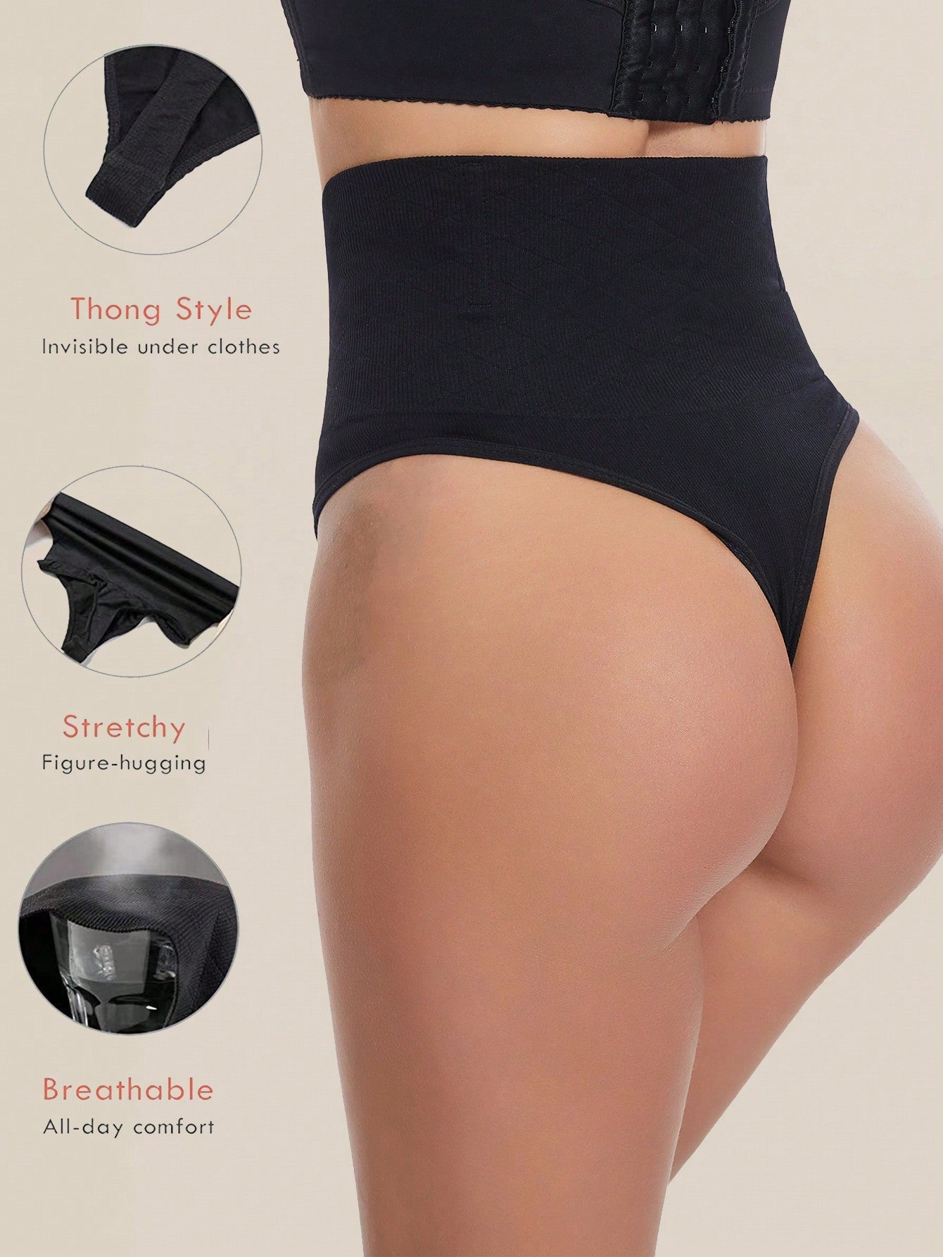 2 Pcs High Waist Seamless Thong Panties - Tummy Control & Butt Lifter Shapewear