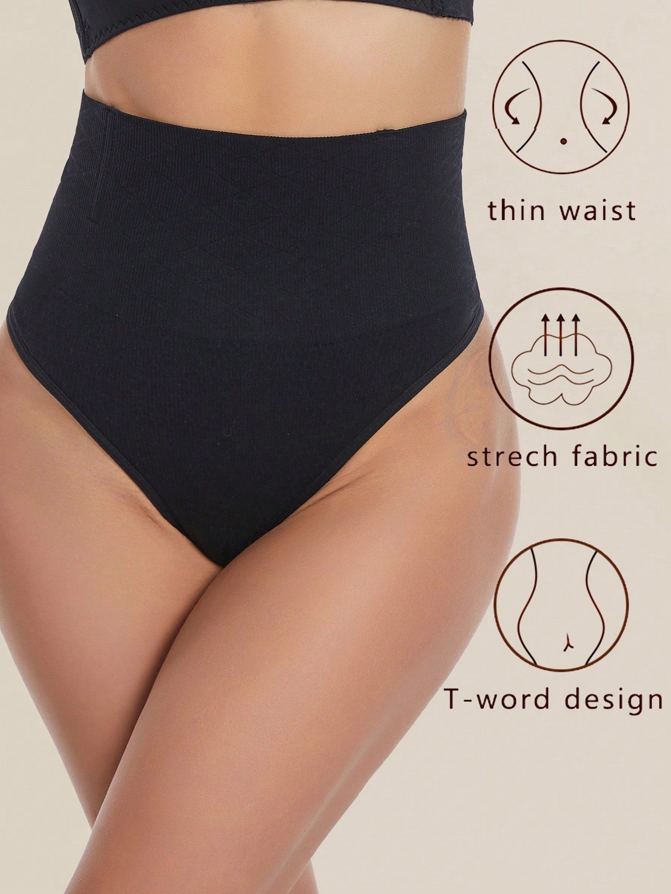 2 Pcs High Waist Seamless Thong Panties - Tummy Control & Butt Lifter Shapewear