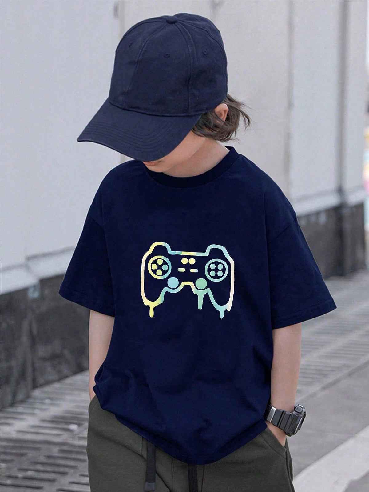 Tween Boy 2024 Summer Gaming T-Shirt - Casual, Graphic, Round Neck, Short Sleeve