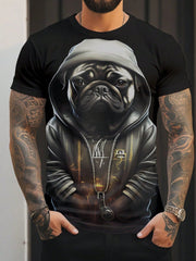 Men's Plus Size Dog Print Round Neck Short Sleeve Casual T-Shirt