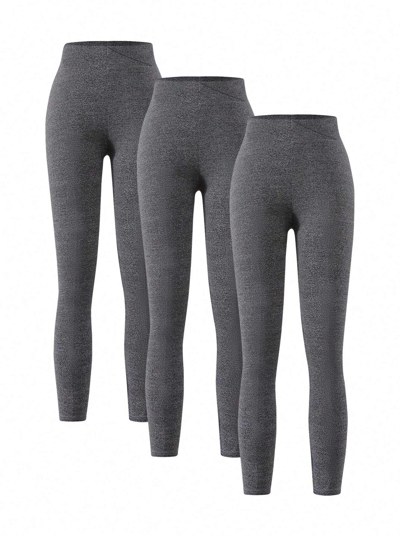 Tween Girl 3pcs Solid Color Elastic Waist Leggings - Medium Stretch, Long Length