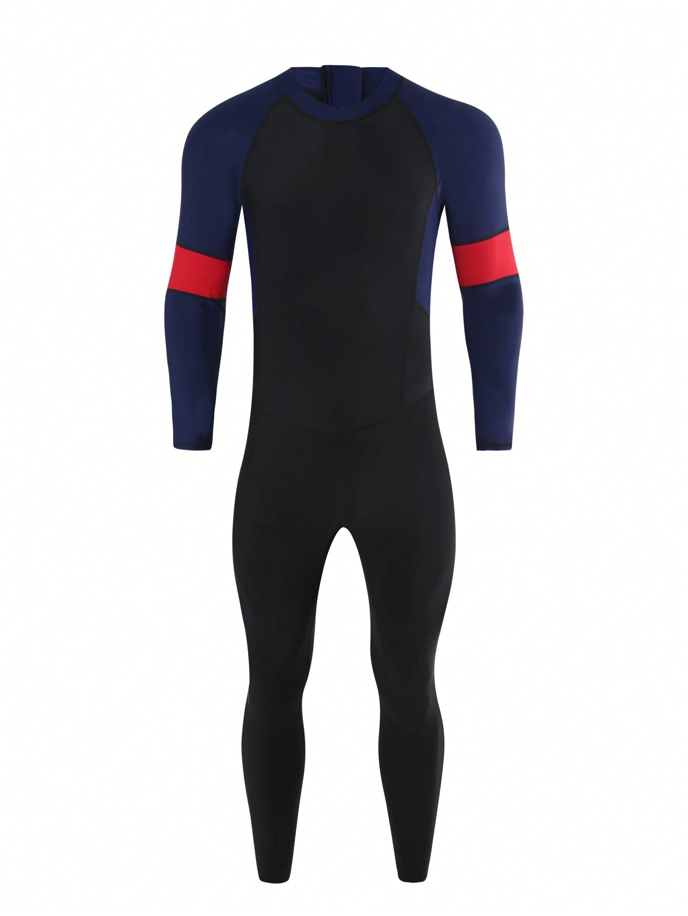 Men's High Neck Color Block One-Piece Swimsuit, Long Sleeve, Zipper Closure