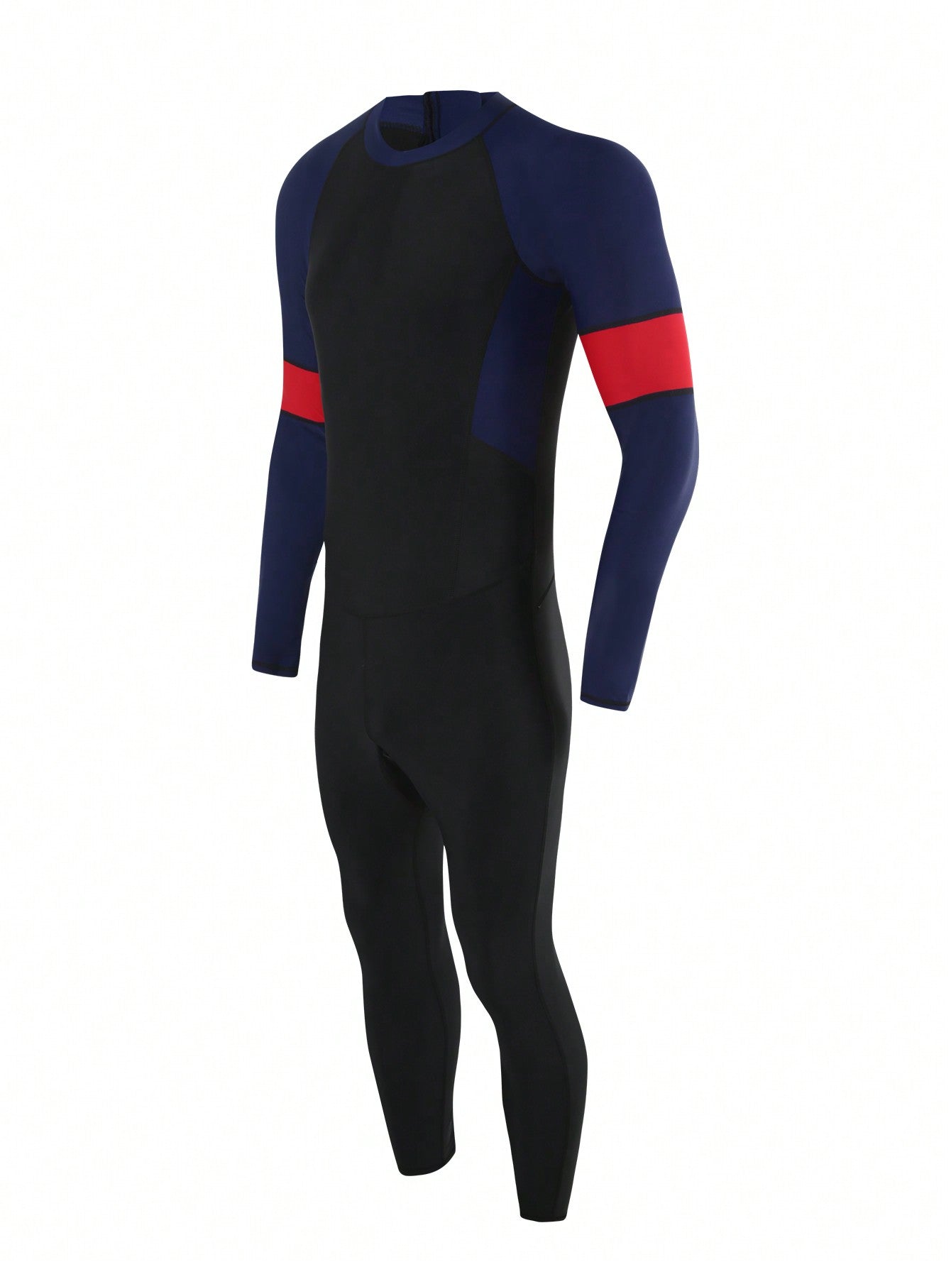 Men's High Neck Color Block One-Piece Swimsuit, Long Sleeve, Zipper Closure