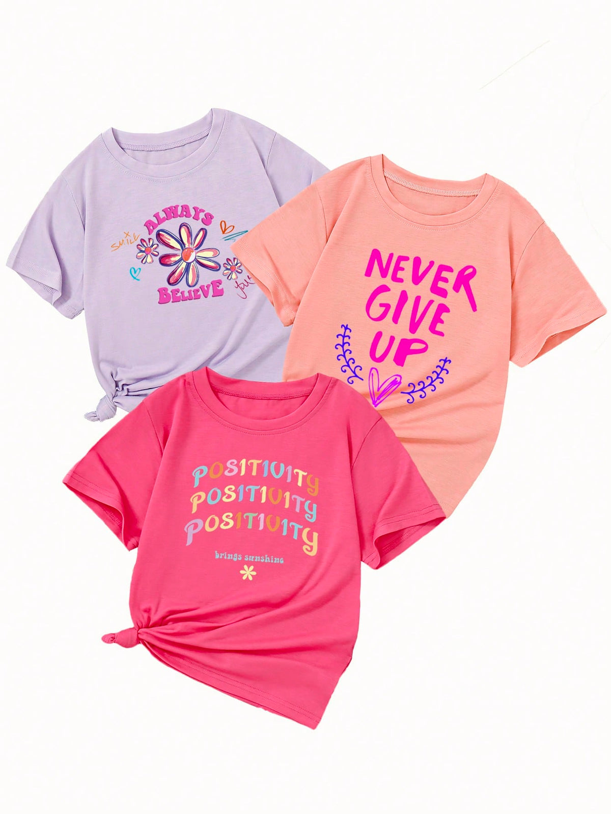 Tween Girl Summer Slogan T-Shirt - Casual, Round Neck, Short Sleeves, Trendy Style