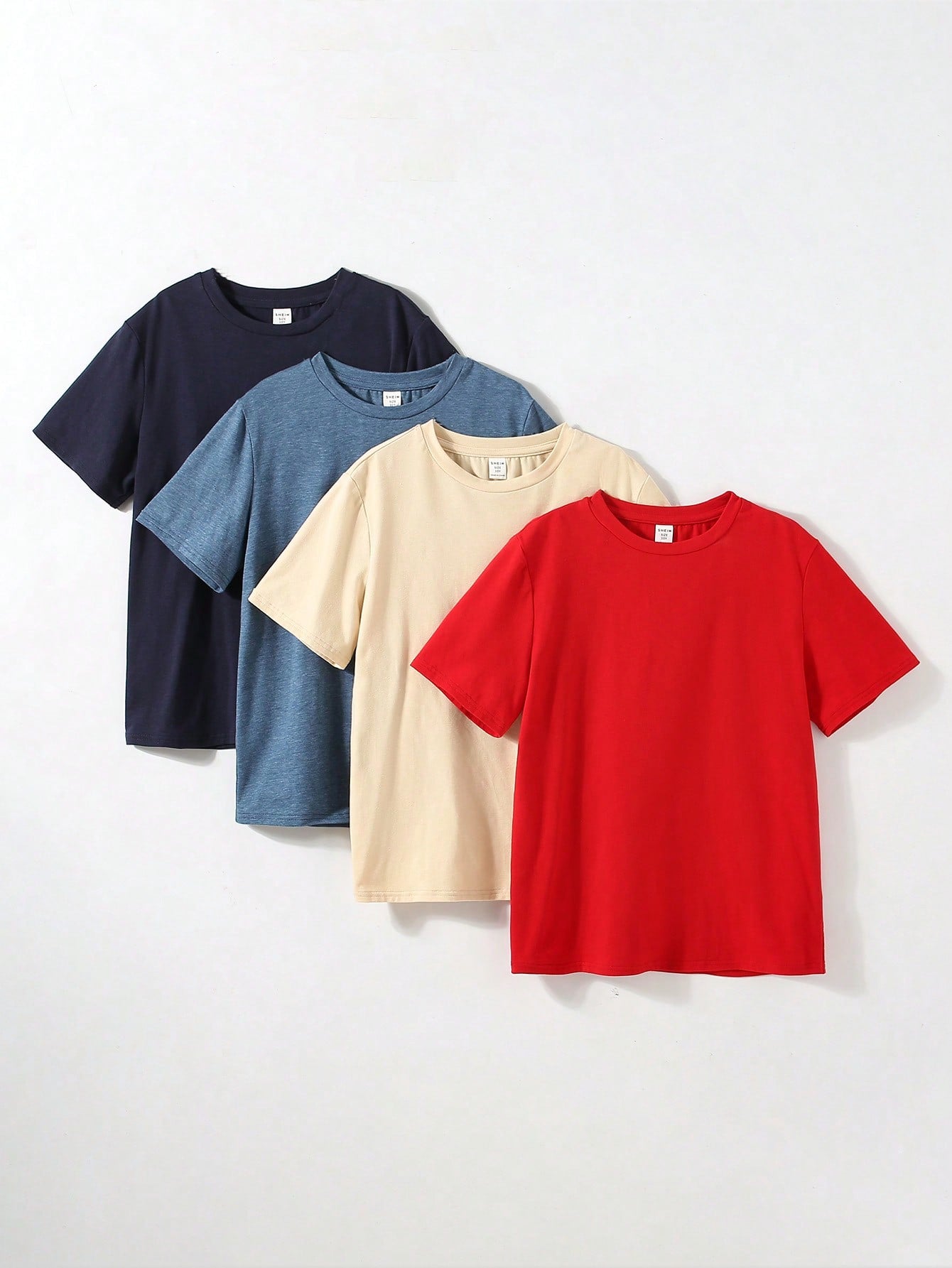 Tween Boy Casual Loose Fit Knitted T-Shirts 4pcs Set - Round Neck, Solid Color, Pocket