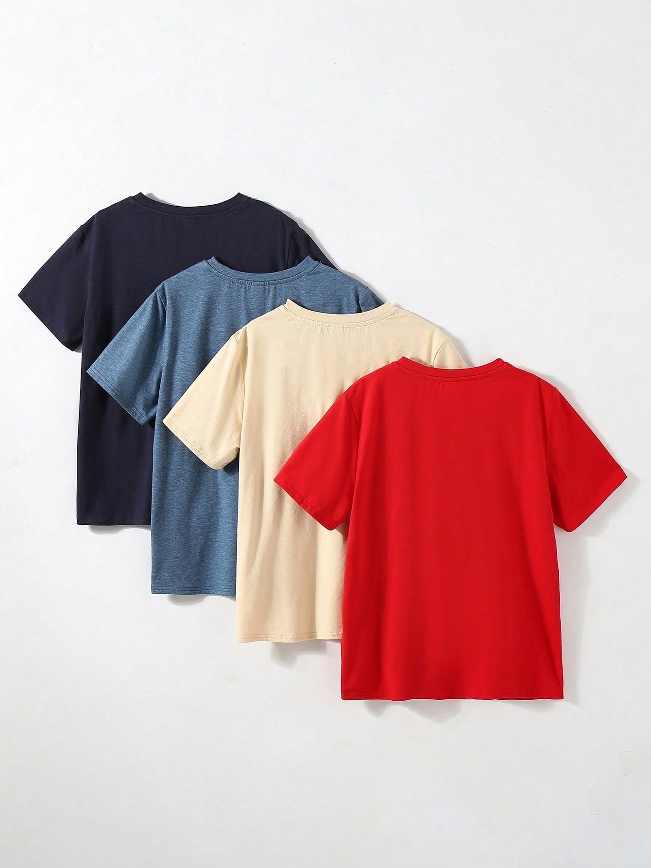 Tween Boy Casual Loose Fit Knitted T-Shirts 4pcs Set - Round Neck, Solid Color, Pocket