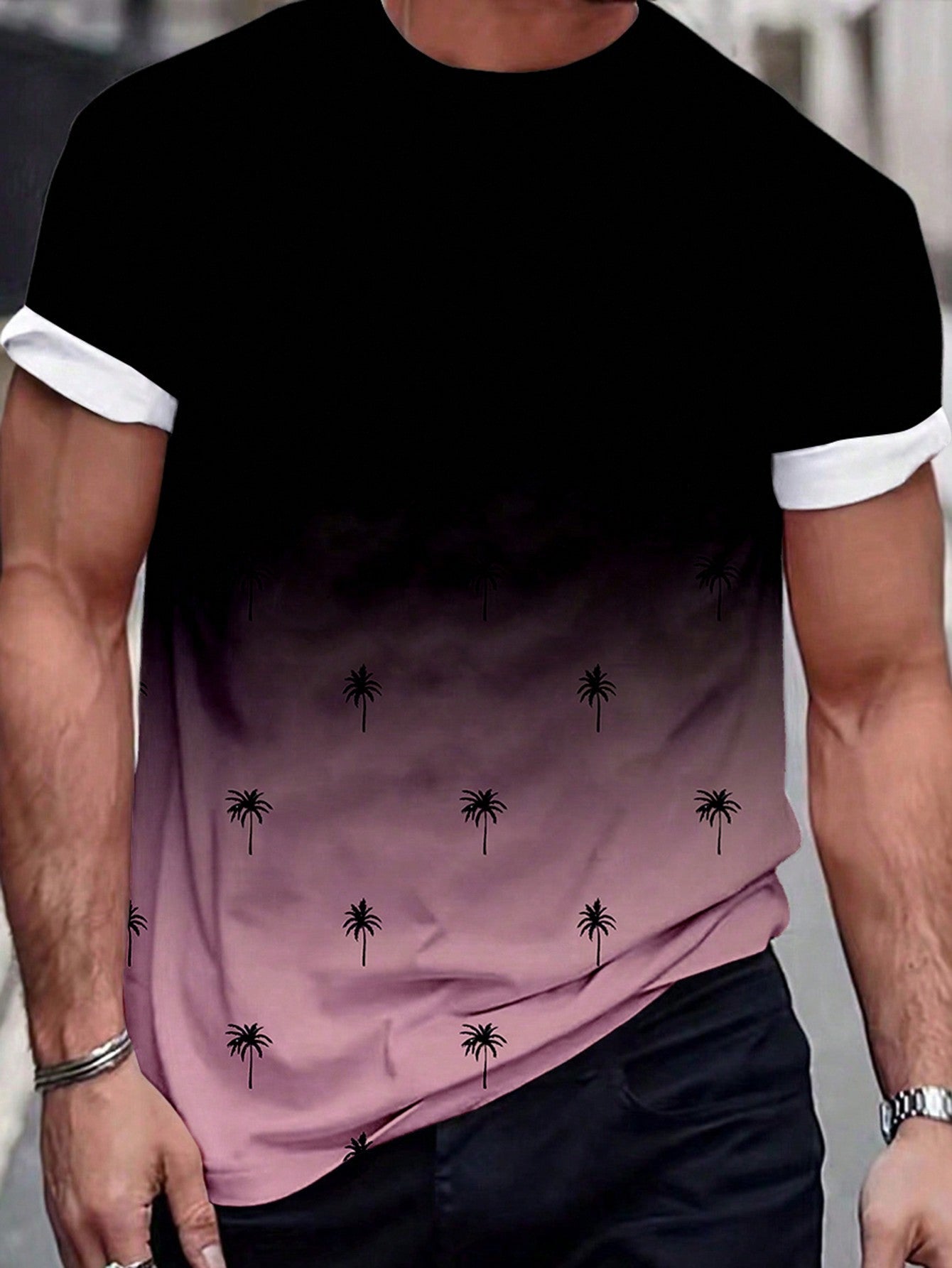 Men's Casual Gradient Print Short-Sleeve T-Shirt for Summer