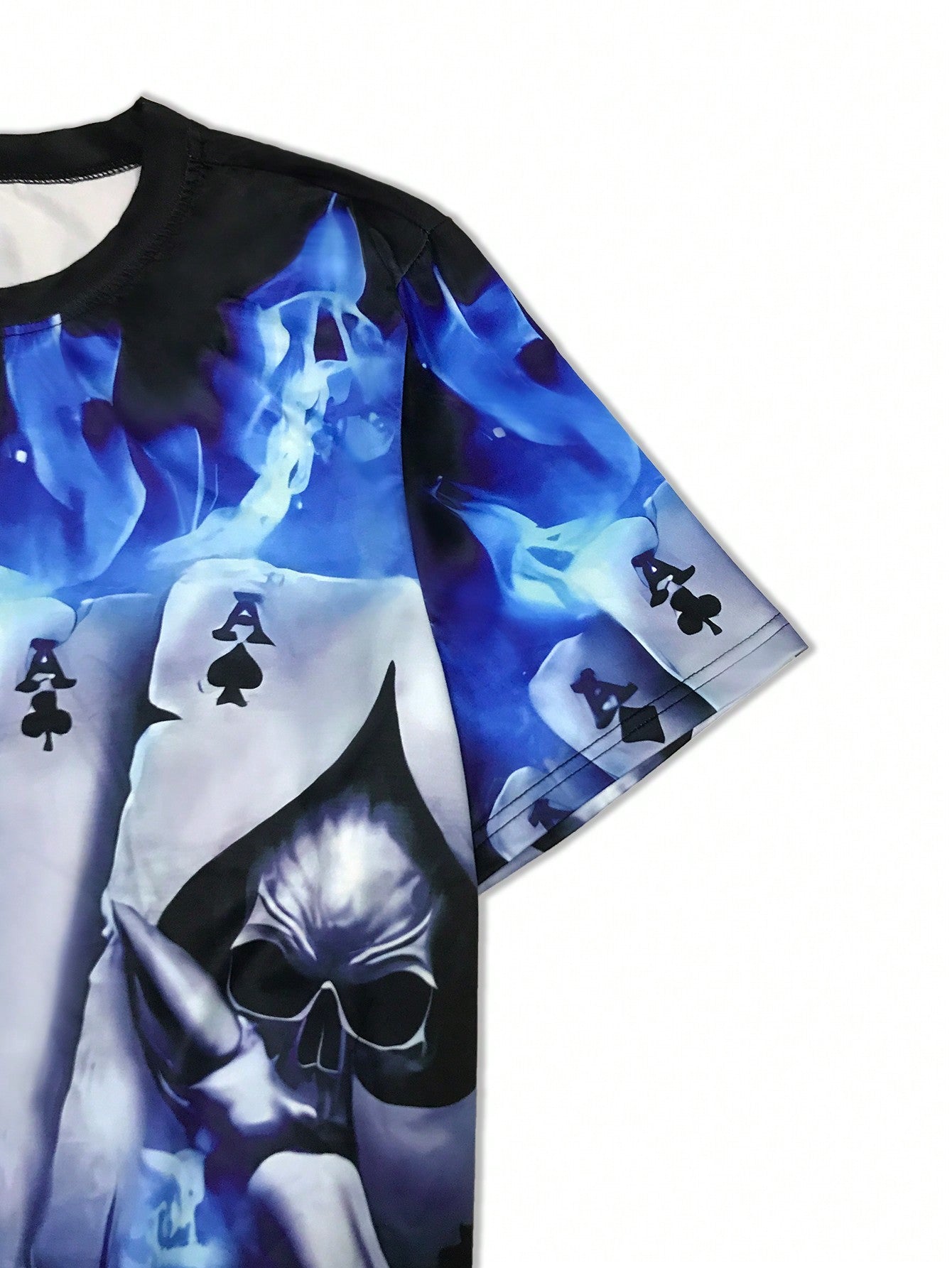 Men's Plus Size Floral Skull Flame Cards Graphic T-Shirt, Summer Short Sleeve