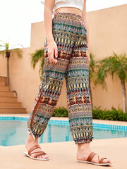 Boho Tribal Print High Waisted Jogger Pants for Tween Girls - Elastic Waist, Self-Tie, Pockets