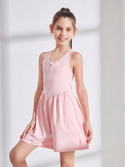 Tween Girl Sleeveless Sports Dress - Zipper, Pleated, Casual, Straps, Medium Stretch