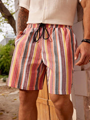 Men's Plus Size Boho Striped Beach Shorts with Pockets, Drawstring Waist