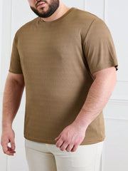 Men's Plus Size Rib-Knit Casual Summer T-Shirt, Short Sleeve, Solid Color