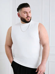 Men's Plus Size Casual Solid Sleeveless Tank Top, Round Neck