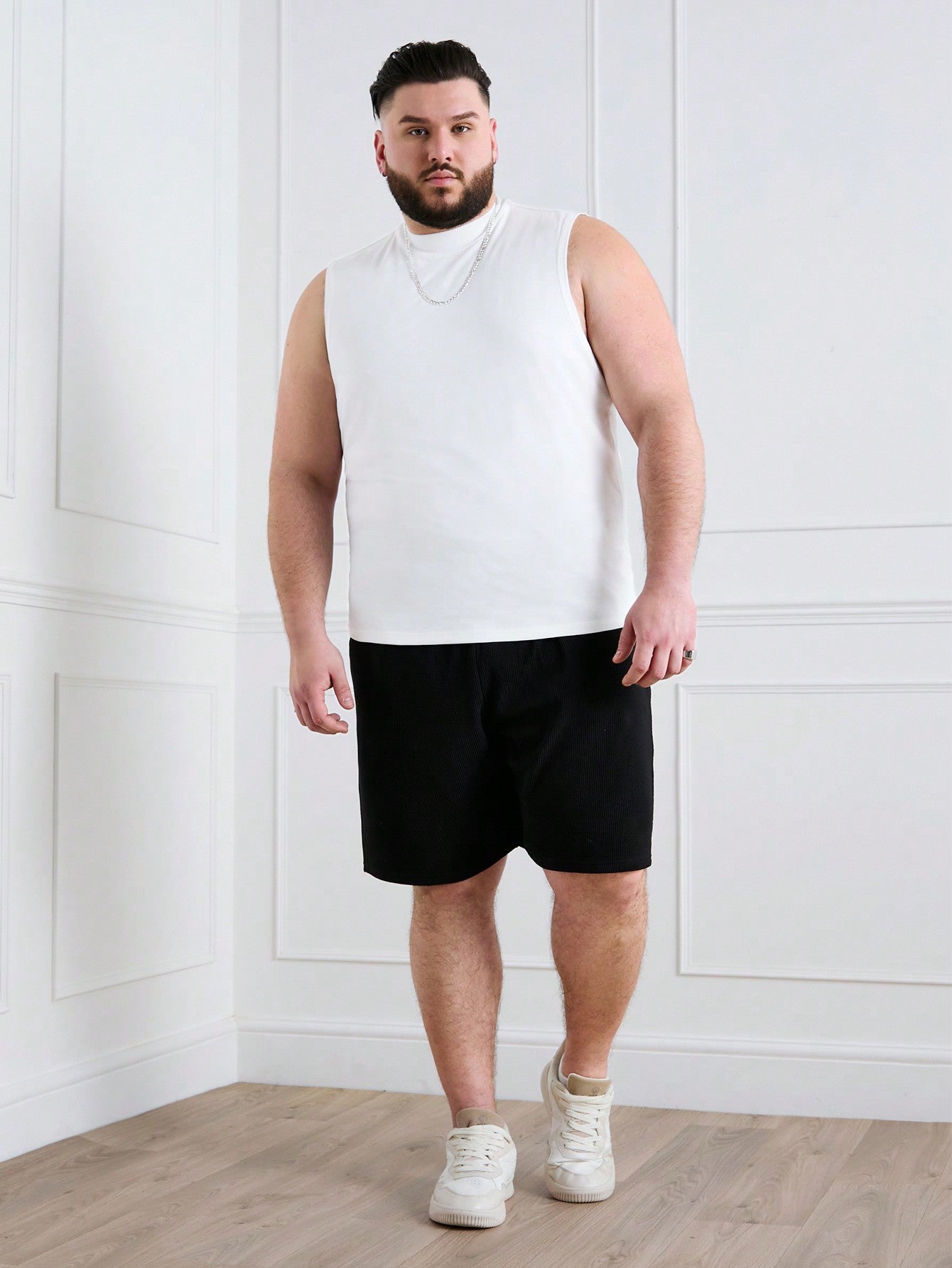 Men's Plus Size Casual Solid Sleeveless Tank Top, Round Neck