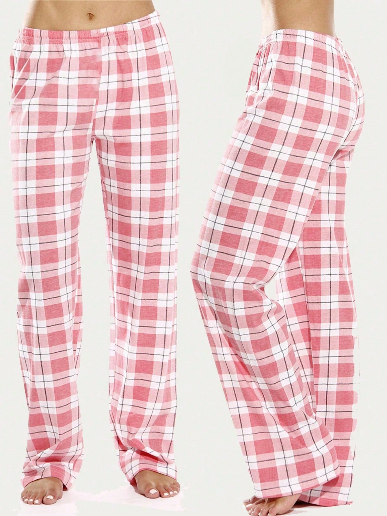 1pc Grey Plaid Sleep Pants, Classic Plaid Homewear & Lounge Loose Women's Long Pants