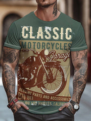 Men's Plus Size Graphic Motorcycle T-Shirt, Casual, Short Sleeve, Round Neck