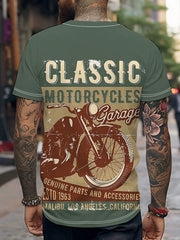 Men's Plus Size Graphic Motorcycle T-Shirt, Casual, Short Sleeve, Round Neck