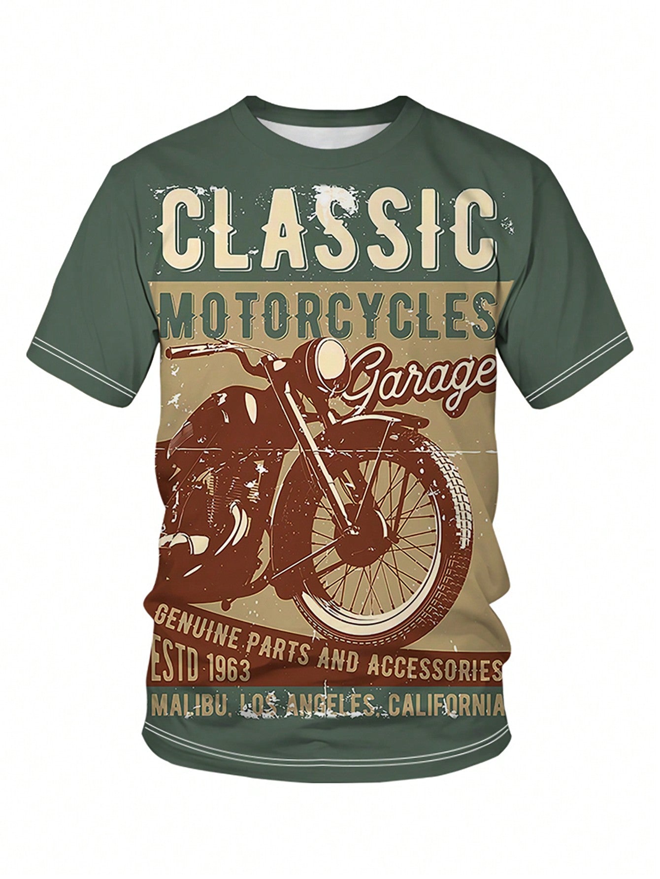 Men's Plus Size Graphic Motorcycle T-Shirt, Casual, Short Sleeve, Round Neck