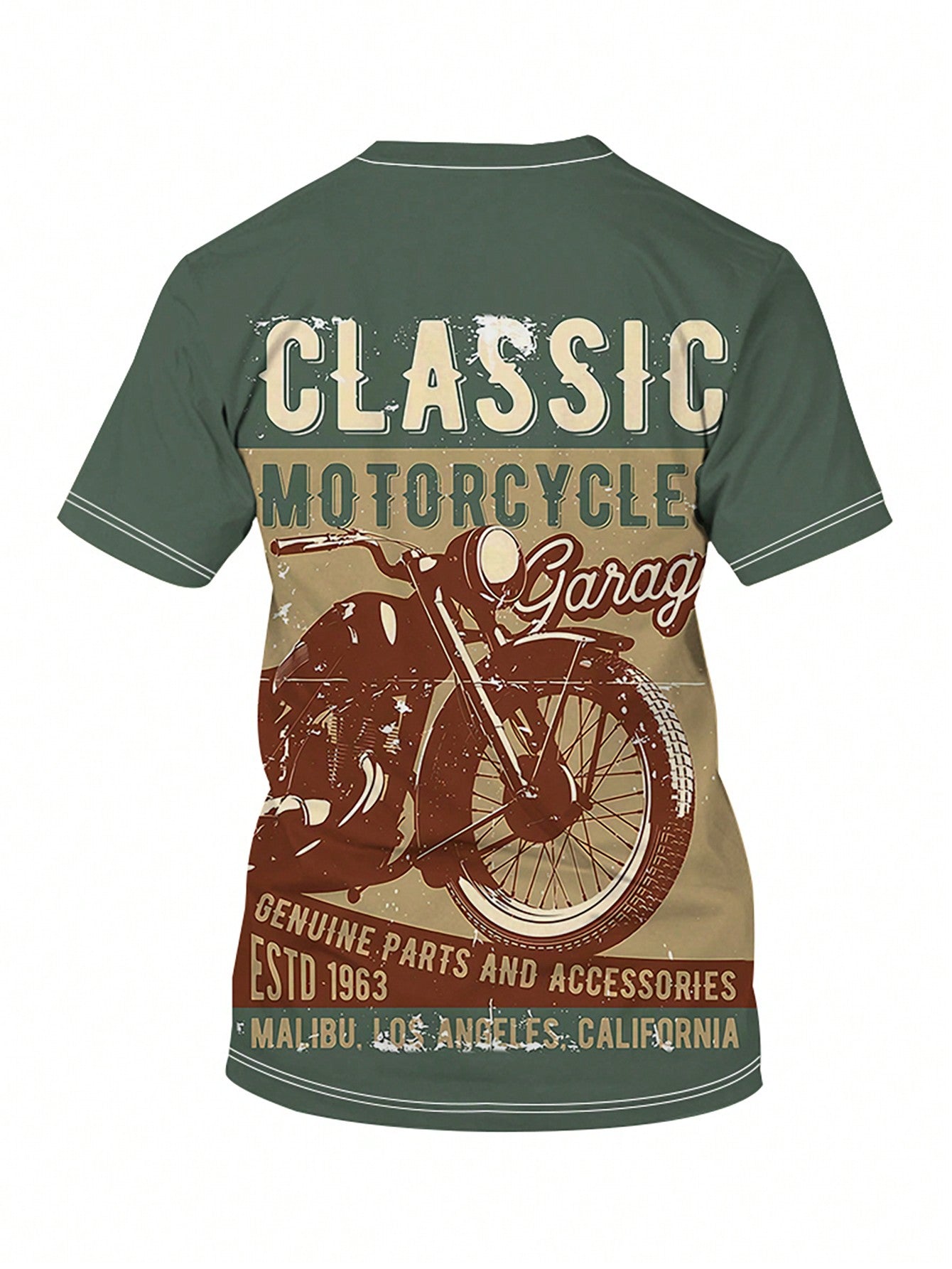 Men's Plus Size Graphic Motorcycle T-Shirt, Casual, Short Sleeve, Round Neck