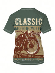 Men's Plus Size Graphic Motorcycle T-Shirt, Casual, Short Sleeve, Round Neck