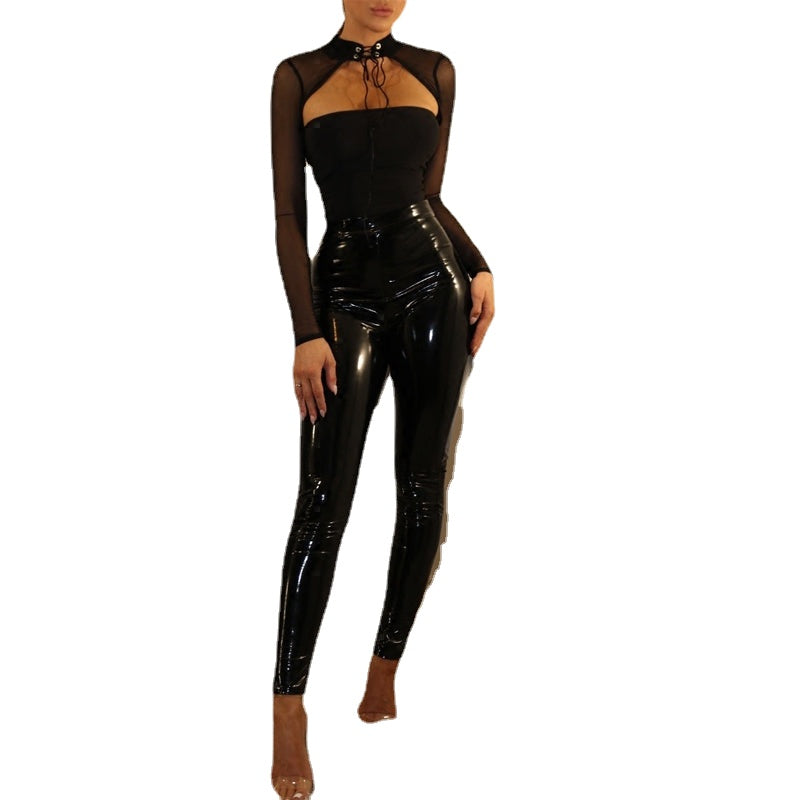 Women's Sexy Stitching Long Sleeve Slim Fit Tube Jumpsuits