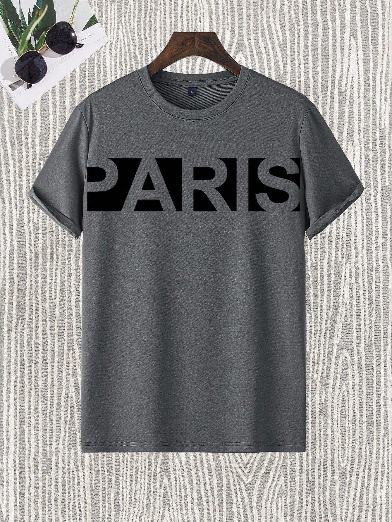 Men's Slim Fit "PARIS" Printed Round Neck Casual T-Shirt, Short Sleeve