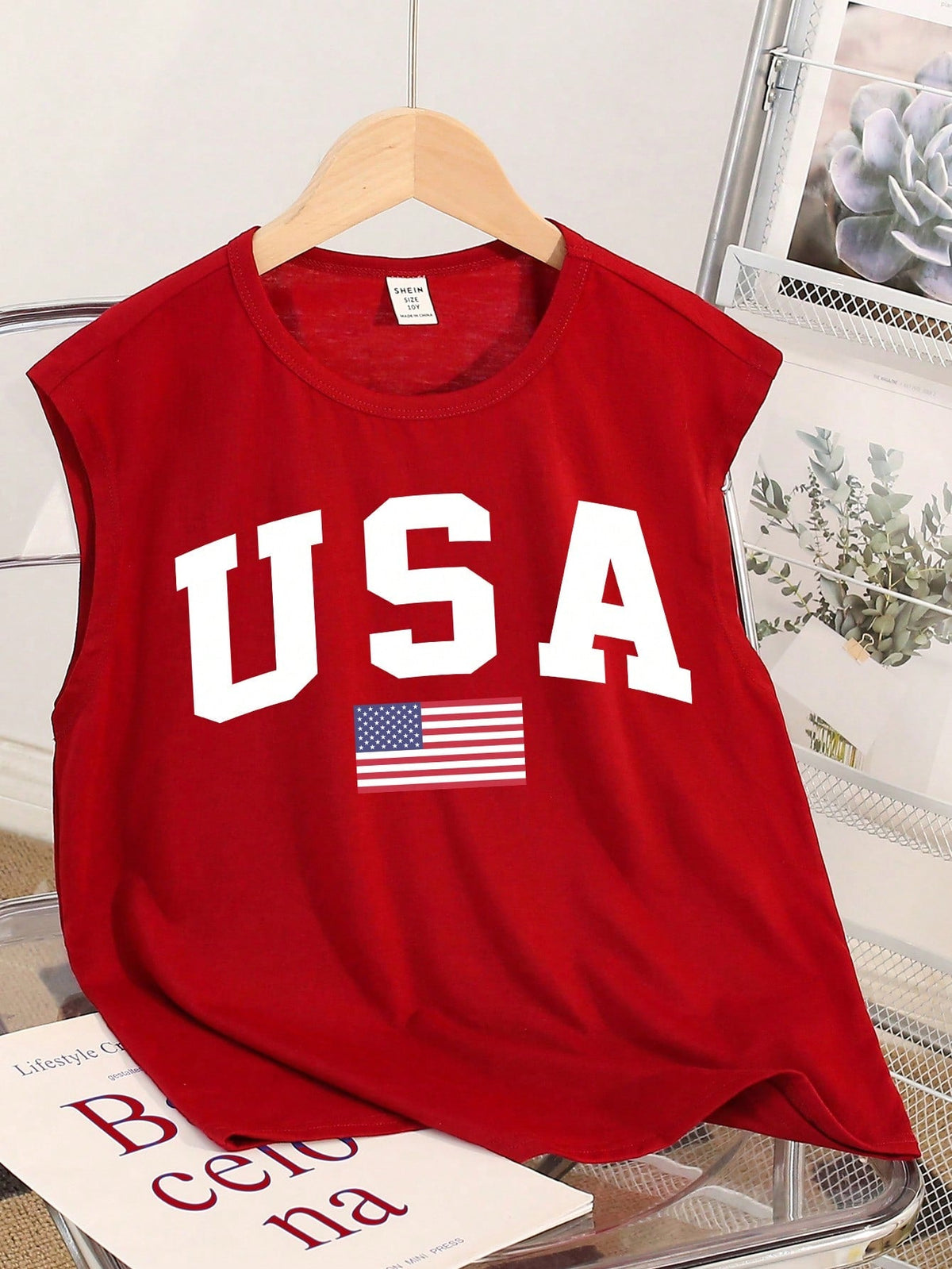 Tween Boy American Flag Tank Top - Independence Day, Casual Round Neck, Summer Wear