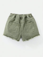 Tween Girl Distressed Denim Shorts - Ripped, Zipper Fly, Natural Waist, Pockets