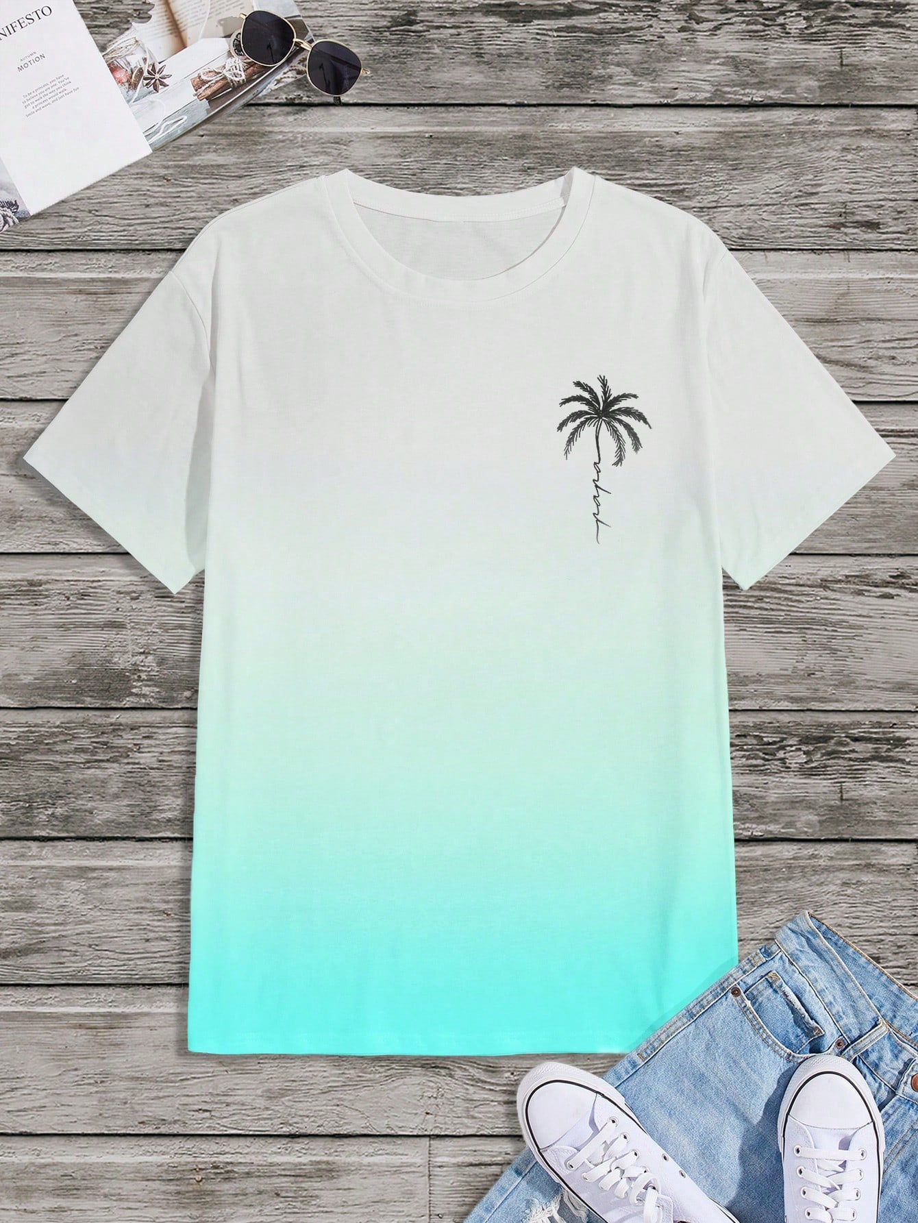 Men's Casual Tropical Palm Tree Print Short Sleeve Round Neck T-Shirt