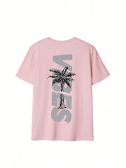 Tween Girl Tropical Print Casual Round Neck Short Sleeve T-Shirt, Summer Style