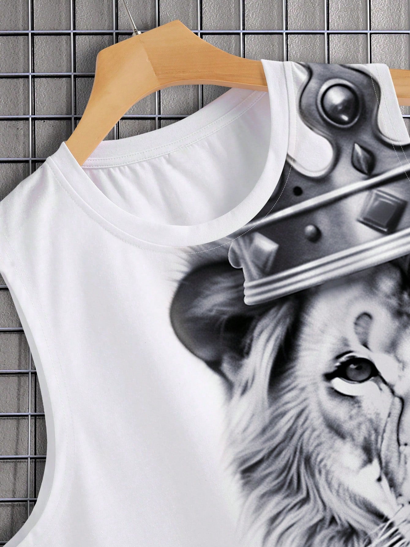 Men's Casual Lion Print Sleeveless Tank Top - Round Neck, Stretch Fabric